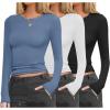 Ekouaer Womens 3 Pack Long Sleeve Shirts Fitted Tops Base Layering Tight Thermal Undershirts XS-XXL(Black/White/Haze Blue)
