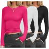 Ekouaer Womens 3 Pack Long Sleeve Shirts Fitted Tops Base Layering Tight Thermal Undershirts XS-XXL(Black/White/Hot Pink)