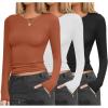 Ekouaer Womens 3 Pack Long Sleeve Shirts Fitted Tops Base Layering Tight Thermal Undershirts XS-XXL(Black/White/Light Brown)