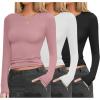 Ekouaer Womens 3 Pack Long Sleeve Shirts Fitted Tops Base Layering Tight Thermal Undershirts XS-XXL(Black/White/Pink)