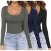 Ekouaer Womens 3 Pack Long Sleeve Shirts Scoop Neck Tops Stretch Fitted Undershirt Lightweight Basic Thermal Tee XS-XXL(Black/Darkgrey/Navy Blue)