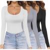 Ekouaer Womens 3 Pack Long Sleeve Shirts Scoop Neck Tops Stretch Fitted Undershirt Lightweight Basic Thermal Tee XS-XXL(Black/Lightgrey/White)