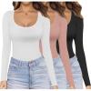Ekouaer Womens 3 Pack Long Sleeve Shirts Scoop Neck Tops Stretch Fitted Undershirt Lightweight Basic Thermal Tee XS-XXL(Black/White/Dusty Pink)