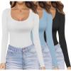 Ekouaer Womens 3 Pack Long Sleeve Shirts Scoop Neck Tops Stretch Fitted Undershirt Lightweight Basic Thermal Tee XS-XXL(Black/White/Light Blue)