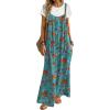 Ekouaer Women’s Casual Overalls Boho Floral Loose Wide Leg Jumpsuits Summer Pleated Outfits with Pockets(Lake Blue Floral)