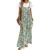 Ekouaer Women’s Casual Overalls Boho Floral Loose Wide Leg Jumpsuits Summer Pleated Outfits with Pockets(Light Green Floral)