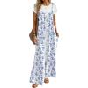 Ekouaer Women’s Casual Overalls Boho Floral Loose Wide Leg Jumpsuits Summer Pleated Outfits with Pockets(White Blue Floral)