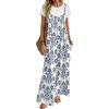 Ekouaer Women’s Casual Overalls Boho Floral Loose Wide Leg Jumpsuits Summer Pleated Outfits with Pockets(White Italian Print)