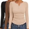 Ekouaer Women’s Long Sleeve Shirts 3 Packs Henley Button Down Tops Ribbed Slim Fit Base Layer Soft Thermal Tee(Black / Beige / Brown (3pcs))