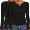 Ekouaer Women’s Long Sleeve Shirts 3 Packs Henley Button Down Tops Ribbed Slim Fit Base Layer Soft Thermal Tee(Black / Black / Black (3pcs))