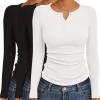 Ekouaer Women’s Long Sleeve Shirts 3 Packs Henley Button Down Tops Ribbed Slim Fit Base Layer Soft Thermal Tee(Black / Black / White (3pcs))