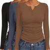 Ekouaer Women’s Long Sleeve Shirts 3 Packs Henley Button Down Tops Ribbed Slim Fit Base Layer Soft Thermal Tee(Black / Dark Gray / Brown (3pcs))