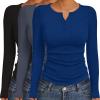 Ekouaer Women’s Long Sleeve Shirts 3 Packs Henley Button Down Tops Ribbed Slim Fit Base Layer Soft Thermal Tee(Black / Dark Gray / Navy (3pcs))