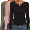 Ekouaer Women’s Long Sleeve Shirts 3 Packs Henley Button Down Tops Ribbed Slim Fit Base Layer Soft Thermal Tee(Black / Pink / Army Green (3pcs))