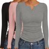 Ekouaer Women’s Long Sleeve Shirts 3 Packs Henley Button Down Tops Ribbed Slim Fit Base Layer Soft Thermal Tee(Black / Pink / Light Gray (3pcs))