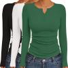 Ekouaer Women’s Long Sleeve Shirts 3 Packs Henley Button Down Tops Ribbed Slim Fit Base Layer Soft Thermal Tee(Black / White / Green (3pcs))