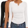 Ekouaer Women’s Long Sleeve Shirts 3 Packs Henley Button Down Tops Ribbed Slim Fit Base Layer Soft Thermal Tee(Black / White / Light Brown (3pcs))