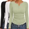 Ekouaer Women’s Long Sleeve Shirts 3 Packs Henley Button Down Tops Ribbed Slim Fit Base Layer Soft Thermal Tee(Black / White / Light Green (3pcs))