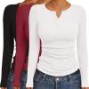 Ekouaer Women’s Long Sleeve Shirts 3 Packs Henley Button Down Tops Ribbed Slim Fit Base Layer Soft Thermal Tee(Black / White / Red (3pcs))