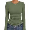 Ekouaer Womens Long Sleeve Shirts Crew Neck Stretchy Fitted Ribbed Tops Basic Base Layer Soft Thermal Undershirts Tee(Army Green)