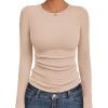 Ekouaer Womens Long Sleeve Shirts Crew Neck Stretchy Fitted Ribbed Tops Basic Base Layer Soft Thermal Undershirts Tee(Beige)