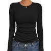 Ekouaer Womens Long Sleeve Shirts Crew Neck Stretchy Fitted Ribbed Tops Basic Base Layer Soft Thermal Undershirts Tee(Black)