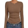 Ekouaer Womens Long Sleeve Shirts Crew Neck Stretchy Fitted Ribbed Tops Basic Base Layer Soft Thermal Undershirts Tee(Brown)