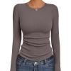 Ekouaer Womens Long Sleeve Shirts Crew Neck Stretchy Fitted Ribbed Tops Basic Base Layer Soft Thermal Undershirts Tee(Coffee Grey)