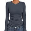 Ekouaer Womens Long Sleeve Shirts Crew Neck Stretchy Fitted Ribbed Tops Basic Base Layer Soft Thermal Undershirts Tee(Dark Gray)