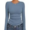 Ekouaer Womens Long Sleeve Shirts Crew Neck Stretchy Fitted Ribbed Tops Basic Base Layer Soft Thermal Undershirts Tee(Grey Blue)
