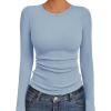 Ekouaer Womens Long Sleeve Shirts Crew Neck Stretchy Fitted Ribbed Tops Basic Base Layer Soft Thermal Undershirts Tee(Light Blue)