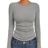 Ekouaer Womens Long Sleeve Shirts Crew Neck Stretchy Fitted Ribbed Tops Basic Base Layer Soft Thermal Undershirts Tee(Light Gray)