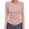 Ekouaer Womens Long Sleeve Shirts Crew Neck Stretchy Fitted Ribbed Tops Basic Base Layer Soft Thermal Undershirts Tee(Pink)