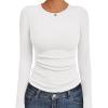 Ekouaer Womens Long Sleeve Shirts Crew Neck Stretchy Fitted Ribbed Tops Basic Base Layer Soft Thermal Undershirts Tee(White)