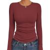 Ekouaer Womens Long Sleeve Shirts Crew Neck Stretchy Fitted Ribbed Tops Basic Base Layer Soft Thermal Undershirts Tee(Wine Red)