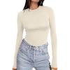 Ekouaer Women’s Long Sleeve Shirts Tight Fitted Tops Crewneck Underscrubs Tee Lightweight Basic Thermal Undershirts(Beige)