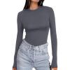 Ekouaer Women’s Long Sleeve Shirts Tight Fitted Tops Crewneck Underscrubs Tee Lightweight Basic Thermal Undershirts(Darkgrey)