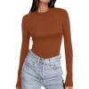 Ekouaer Women’s Long Sleeve Shirts Tight Fitted Tops Crewneck Underscrubs Tee Lightweight Basic Thermal Undershirts(Light Brown)
