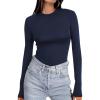 Ekouaer Women’s Long Sleeve Shirts Tight Fitted Tops Crewneck Underscrubs Tee Lightweight Basic Thermal Undershirts(Navy Blue)