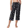Ekouaer Womens Pajamas Pants Capri Pj Bottoms with Pockets Comfy Drawstring Printed Lounge Soft Sleep Pants(Black Stars)