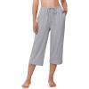 Ekouaer Womens Pajamas Pants Capri Pj Bottoms with Pockets Comfy Drawstring Printed Lounge Soft Sleep Pants(Grey)