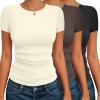 Ekouaer Womens Short Sleeve Shirts 3 Pack Crew Neck Tops Slim Fit Basic Tees Trendy Clothes Base Layer(3pcs Black/ Chestnut Brown/ Beige)