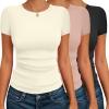 Ekouaer Womens Short Sleeve Shirts 3 Pack Crew Neck Tops Slim Fit Basic Tees Trendy Clothes Base Layer(3pcs Black/ Dirty Pink/ Beige)