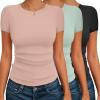 Ekouaer Womens Short Sleeve Shirts 3 Pack Crew Neck Tops Slim Fit Basic Tees Trendy Clothes Base Layer(3pcs Black/ Light Green/ Dirty Pink)