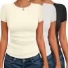 Ekouaer Womens Short Sleeve Shirts 3 Pack Crew Neck Tops Slim Fit Basic Tees Trendy Clothes Base Layer(3pcs Black/ White/ Beige)