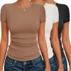 Ekouaer Womens Short Sleeve Shirts 3 Pack Crew Neck Tops Slim Fit Basic Tees Trendy Clothes Base Layer(3pcs Black/ White/ Brown)