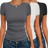 Ekouaer Womens Short Sleeve Shirts 3 Pack Crew Neck Tops Slim Fit Basic Tees Trendy Clothes Base Layer(3pcs Black/ White/ Dark Grey)