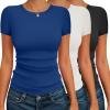Ekouaer Womens Short Sleeve Shirts 3 Pack Crew Neck Tops Slim Fit Basic Tees Trendy Clothes Base Layer(3pcs Black/ White/ Royal Blue)