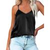 Ekouaer Womens Silk Satin Tank Tops V Neck Camisole Spaghetti Strap Top Summer Basic Blouse(Black)