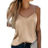 Ekouaer Womens Silk Satin Tank Tops V Neck Camisole Spaghetti Strap Top Summer Basic Blouse(Light Khaki)